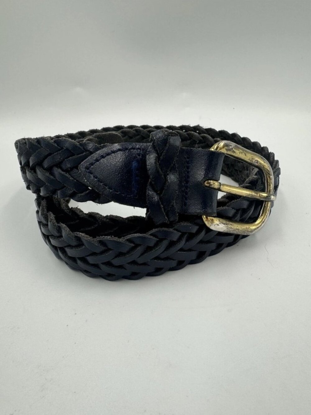 Capezio Woven Gold Buckle Braided Leather Belt Navy M/L